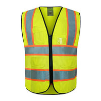 GripGlo Reflective construction Vest, Premium Quality Zipper, 6 Multi-Functional Pockets, Bright 2 Reflective Strips, Orange Trim for Maximum Visibility and Safety. Size Large TLS-432