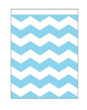 Load image into Gallery viewer, Club Pack of 120 Pastel Blue and White Chevron Striped Large Decorative Paper Party Treat Bags 8.75&quot;
