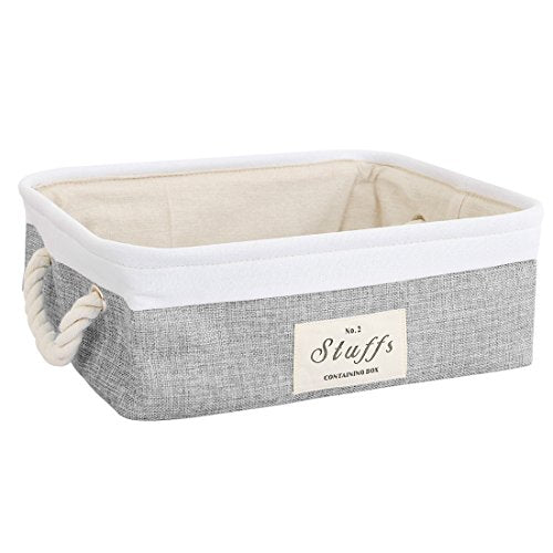 uxcell Storage Baskets with Cotton Handles Foldable Storage Toy Bins Laundry Clothes Towel Box Organizer W Drawstring Closure for Home Shelves Closet Gray 14.6