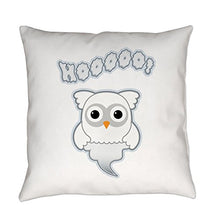 Load image into Gallery viewer, Truly Teague Burlap Suede or Woven Throw Pillow Spooky Little Ghost Owl - Outdoor, 18 Inch
