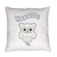 Truly Teague Burlap Suede or Woven Throw Pillow Spooky Little Ghost Owl - Outdoor, 18 Inch