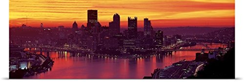 GREATBIGCANVAS Entitled Silhouette of Buildings at Dawn, Three Rivers Stadium, Pittsburgh, Allegheny County, Pennsylvania Poster Print, 90