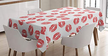 Load image into Gallery viewer, Ambesonne Feminine Tablecloth, Pattern with Red Lipstick Kiss Marks Woman Valentines Wedding Theme Illustration, Rectangular Table Cover for Dining Room Kitchen Decor, 60&quot; X 90&quot;, Red White
