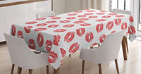 Ambesonne Feminine Tablecloth, Pattern with Red Lipstick Kiss Marks Woman Valentines Wedding Theme Illustration, Rectangular Table Cover for Dining Room Kitchen Decor, 60