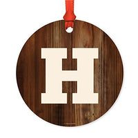 Andaz Press Family Metal Christmas Ornament, Monogram Letter H, Rustic Wood, 1-Pack, Includes Ribbon and Gift Bag