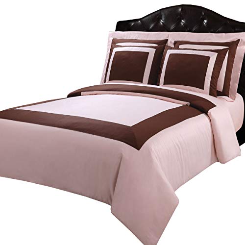 sheetsnthings Luxury 5-PC Blush with Chocolate 300 Thread Count Full Duvet Cover Set 100% Cotton Comforter Cover Set with Matching Pillow Shams
