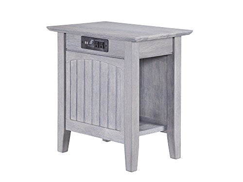 Atlantic Furniture Nantucket Chair Side Table with Charging Station, Driftwood