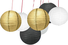 Load image into Gallery viewer, Gold White and Black Paper Lanterns, Party Decorations, 7 pack
