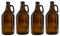 True Fabrications 1/2 Gallon Brown Beer Growler with poly seal caps, Reusable, Has Uv Protection (Pack of 4)