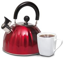 Load image into Gallery viewer, Mr. Coffee 91414.02 Twining 2.1 Quart Pumpkin Shaped Stainless Steel Whistling Tea Kettle, Metallic Red

