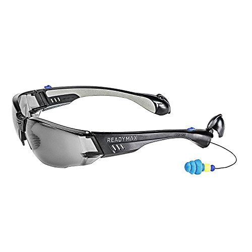 ReadyMax SoundShield Construction Style, Black Frame, Grey Anti-Fog, Scratch Resistant Safety Glasses w/Built in Hearing Protection