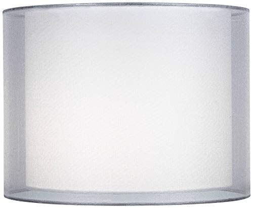 Silver and White Double Sheer Small Drum Lamp Shade 12