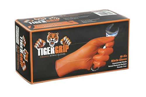 Tiger Grip Orange Superior Grip Disposable Nitrile Gloves, XL Box of 90 - Great for Mechanics, Auto Hobbyists, Industrial & Manual Laborers, Cleaning Work & More EPPCO 08845S