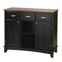 Load image into Gallery viewer, Home Styles Buffet of Buffets Black with Cottage Oak Wood Top with Hardwood Construction, Two Utility Drawers, Two Cabinets, Adjustable Shelf, and Brushed Stainless Steel Hardware
