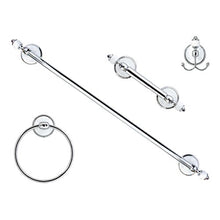 Load image into Gallery viewer, MODONA Four Piece Bathroom Accessories Set, Includes 24? Towel Bar, Robe Hook, Towel Ring, and Toilet Paper Holder ?? White Porcelain &amp; Chrome - Arora Series - 5 Year Warrantee
