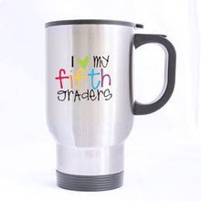 Load image into Gallery viewer, Personalized Colorful &quot;I Love My Fifth Graders&quot; (Twin Side) Custom Travel Mug (Sliver/14Ounce)
