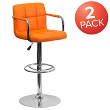 Load image into Gallery viewer, Flash Furniture 2 Pk. Contemporary Orange Quilted Vinyl Adjustable Height Barstool with Arms and Chrome Base

