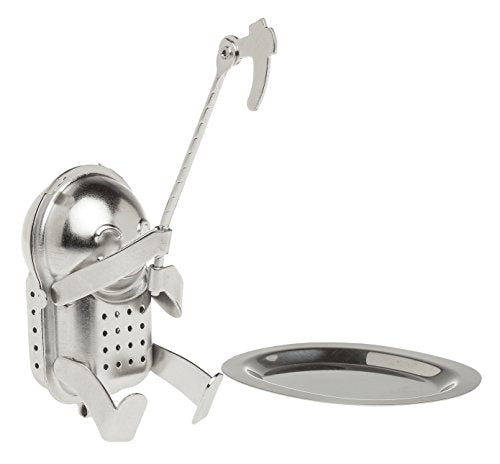HIC Kitchen Tea Infuser with Drip Tray, Rock Climber, 18/8 Stainless Steel