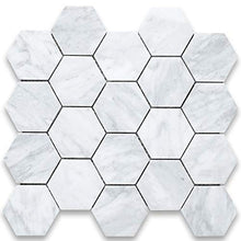 Load image into Gallery viewer, Stone Center Online Carrara White Italian Carrera Marble Hexagon Mosaic Tile 3 inch Honed Venato Bianco Bathroom Kitchen Backsplash Floor Tile
