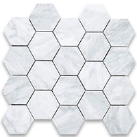 Stone Center Online Carrara White Italian Carrera Marble Hexagon Mosaic Tile 3 inch Honed Venato Bianco Bathroom Kitchen Backsplash Floor Tile