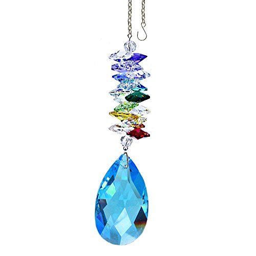 Crystal Suncatcher 5 inch Colorful Crystal Ornament Blue Sapphire Faceted Almond Prism Rainbow Maker Cascade Made with Genuine Swarovski Crystals
