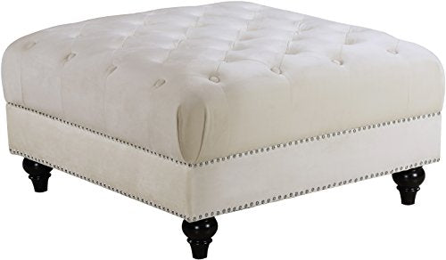 Meridian Furniture Sabrina Collection Modern | Contemporary Velvet Upholstered Ottoman with Deep Button Tufting, Chrome Nailheadss and Custom Wood Legs, 34.5