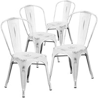 Flash Furniture 4 Pk. Distressed White Metal Indoor-Outdoor Stackable Chair