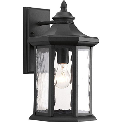 Edition Collection 1-Light Clear Water Glass Traditional Outdoor Large Wall Lantern Light Textured Black