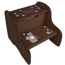 Load image into Gallery viewer, Personalized Kitty Cat Espresso Two Step Stool
