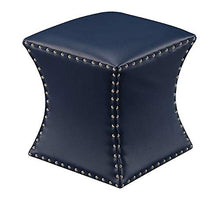 Load image into Gallery viewer, Pilaster Designs Rylen 15&quot; D Square Blue Faux Leather Upholstered Ottoman Stool with Silver Nailhead Trim
