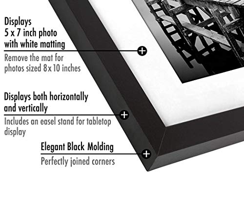 Americanflat 8x10 Picture Frame in White - Displays 5x7 with Mat and 8x10 Without Mat - Set of 5 Frames - Sawtooth Hanging Hardware