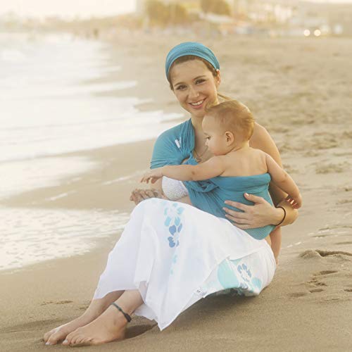 Beachfront Baby - Versatile Water & Warm Weather Ring Sling Baby Carrier | Made in USA with Safety Tested Fabric & Aluminum Rings | Lightweight, Quick Dry & Breathable (Caribbean Blue, X-Long)