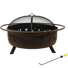 Load image into Gallery viewer, Sunnydaze Cosmic Fire Pit for Outdoors - 42-Inch Large Wood-Burning Fire Pit with Moon and Stars - Perfect for Patio and Backyard Bonfires - Includes Round Spark Screen, Poker and Metal Grate
