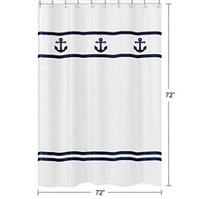 Load image into Gallery viewer, Sweet Jojo Designs Anchors Away Nautical Navy and White Kids Bathroom Fabric Bath Shower Curtain

