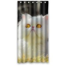 Load image into Gallery viewer, Fashion Design Waterproof Polyester Fabric Bathroom Shower Curtain Standard Size 36(w)x72(h) with Shower Rings cute pets theme- White Furry Cat Yellow Eyes Grass
