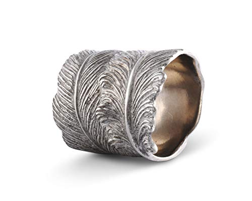 Vagabond House Pewter Metal Feather Napkin Ring (Sold as Single Ring) Artisan Crafted Designer Rings 1.5 inch Diameter