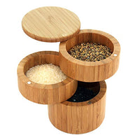 Totally Bamboo Triple Salt Box, Three Tier Bamboo Storage Box With Magnetic Swivel Lids