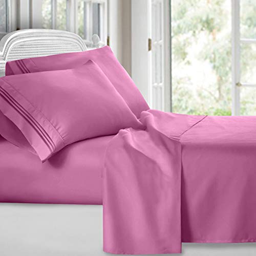 Clara Clark Premier 1800 Collection 3pc Bed Sheet Set - Twin (Single) Size, Strawberry Pink