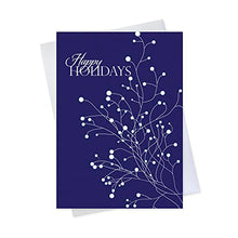 Load image into Gallery viewer, Holiday Greeting Cards - H1101. Greeting Cards with an Image of Snowy Tree Branches. Box Set Has 25 Greeting Cards and 26 White with Silver Foil Lined Envelopes.
