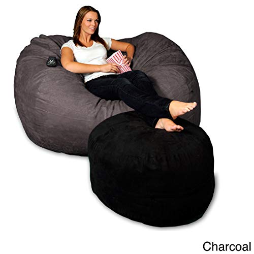 Theater Sacks LLC 5-Foot Memory Foam Micro Suede Beanbag Chair Lounger Charcoal Micro Suede