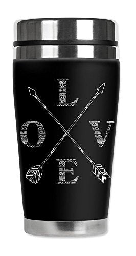 Mugzie brand 16-Ounce Travel Mug with Insulated Wetsuit Cover - Love Arrows