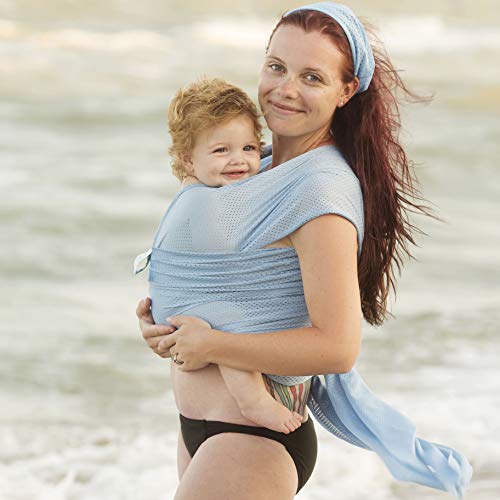 Beachfront Baby Wrap - Versatile Water & Warm Weather Baby Carrier | Made in USA with Safety Tested Fabric, CPSIA & ASTM Compliant | Lightweight, Quick Dry (Sky Blue, X-Long)
