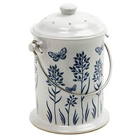 Norpro Ceramic Floral Blue/White Compost Keeper, 3 Quart
