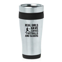16oz Insulated Stainless Steel Travel Mug Real Girls Have Curves Softball (Black)