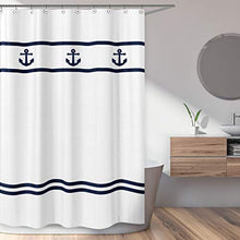 Load image into Gallery viewer, Sweet Jojo Designs Anchors Away Nautical Navy and White Kids Bathroom Fabric Bath Shower Curtain
