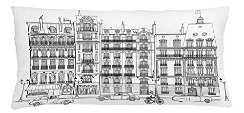 Lunarable Paris Throw Pillow Cushion Cover, Illustration of Facades in Paris Cars Bicycle History Travel Monumental Destinations, Decorative Rectangle Accent Pillow Case, 36