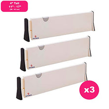 Load image into Gallery viewer, Rapturous 3 Pack Drawer Dividers - 4 Inch High Expandable Dresser Drawer Organizers, Anti-Scratch Foam Edges - Adjustable Drawer Organization Separators for Kitchen, Bedroom, Bathroom or Office Drawer
