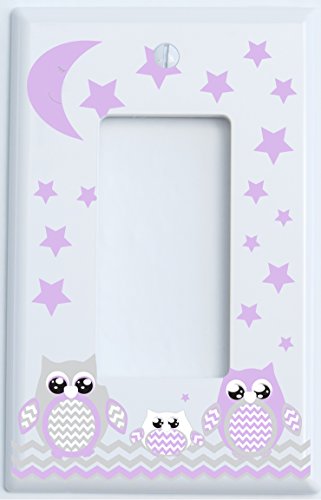 Grey and Purple Owl Rocker Covers Light Switch Plate Single Toggle/Owl Nursery Decor (Purple Rocker Owl Switch Plate)