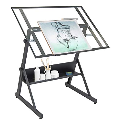 Studio Designs 13346 Solano Adjustable Height Drafting Table, Charcoal/Clear Glass