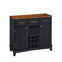 Home Styles Buffet of Buffets Black with Cottage Oak Wood Top with Hardwood Construction, Two Utility Drawers, Two Cabinets, Adjustable Shelf, and Brushed Stainless Steel Hardware